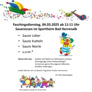 Mitteiling Faschingsdienstag Saueressen 11:11 Uhr