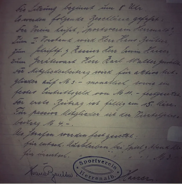 Historische Urkunde Unterschrift Gründung Sportverein Herrenalb